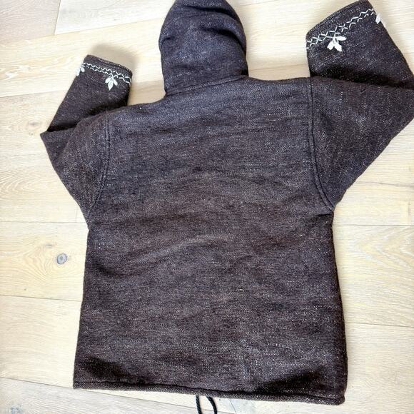 Vintage Brown Embroidered Wool Coat Women's S Full Zip Jacket Hooded - Picture 9 of 10